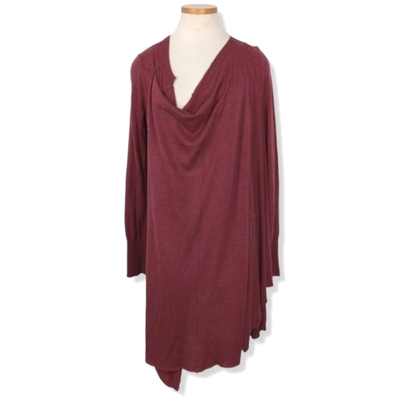 Free People Asymmetrical Drape Cardigan in Wine Size Small - Picture 2 of 12